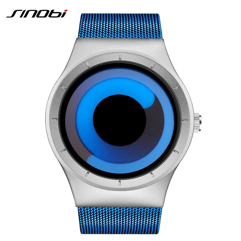 SINOBI брендовые креативные спортивные кварцевые часы для мужчин, ремешок из нержавеющей стали, мужские часы, модные часы с поворотом, Relogio Masculino - Цвет: Blue silver blue X