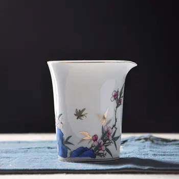 

260ml Jingdezhen Porcelain Fair Cup Shallow Relief Pattern Drinkware Chinese Kung Fu Tea Set Cha Hai Coffee Milk Mugs Teaware