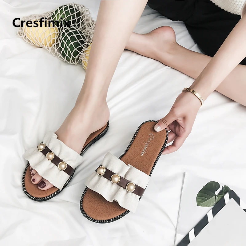 

Cresfimix sandalias women fashion comfortable slip on sandals lady cute spring & summer pearl sandals lady cool slippers a661