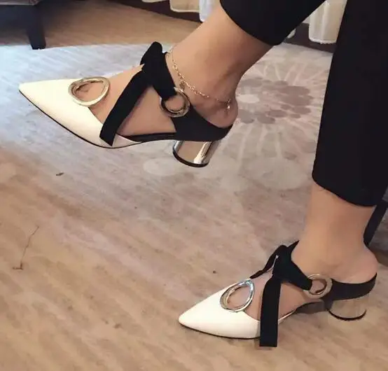 

2017 Summer New Fashion High Heel Sandal Butterfly-knot Lace-up Thick heels Sandal Runway Pointed Toe Mixed Colors Shoes