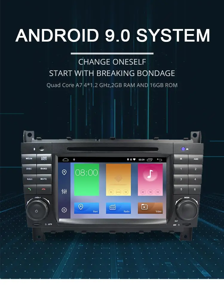 Sale LJHANG Android 9.0 Car DVD Player Stereo For Mercedes Benz W203/CLK200/CLK22/C180/C200 GPS Navi WIFI 2 Din Car Radio headunit BT 1