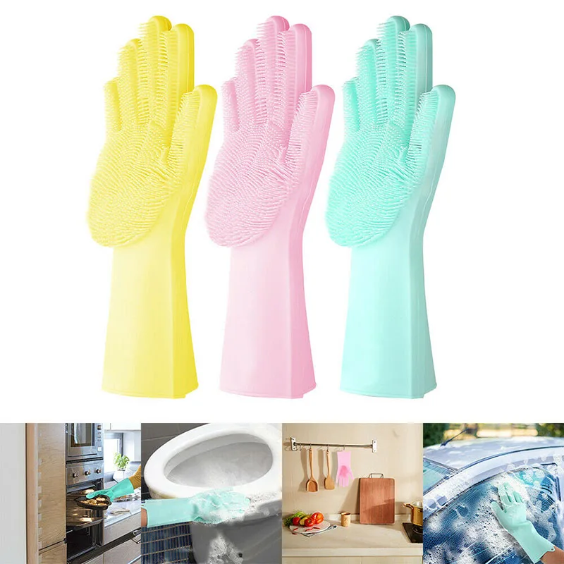 1 шт Волшебные силиконовые чистящие перчатки для кухни, силиконовые перчатки для мытья посуды, скруббер-резина, пищевые перчатки для мытья посуды