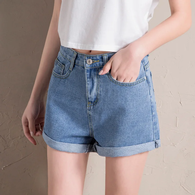 

High Waist Cowboy Shorts Woman 2019 Easy Student Volume Edge A Word Wide Leg Tight Pants