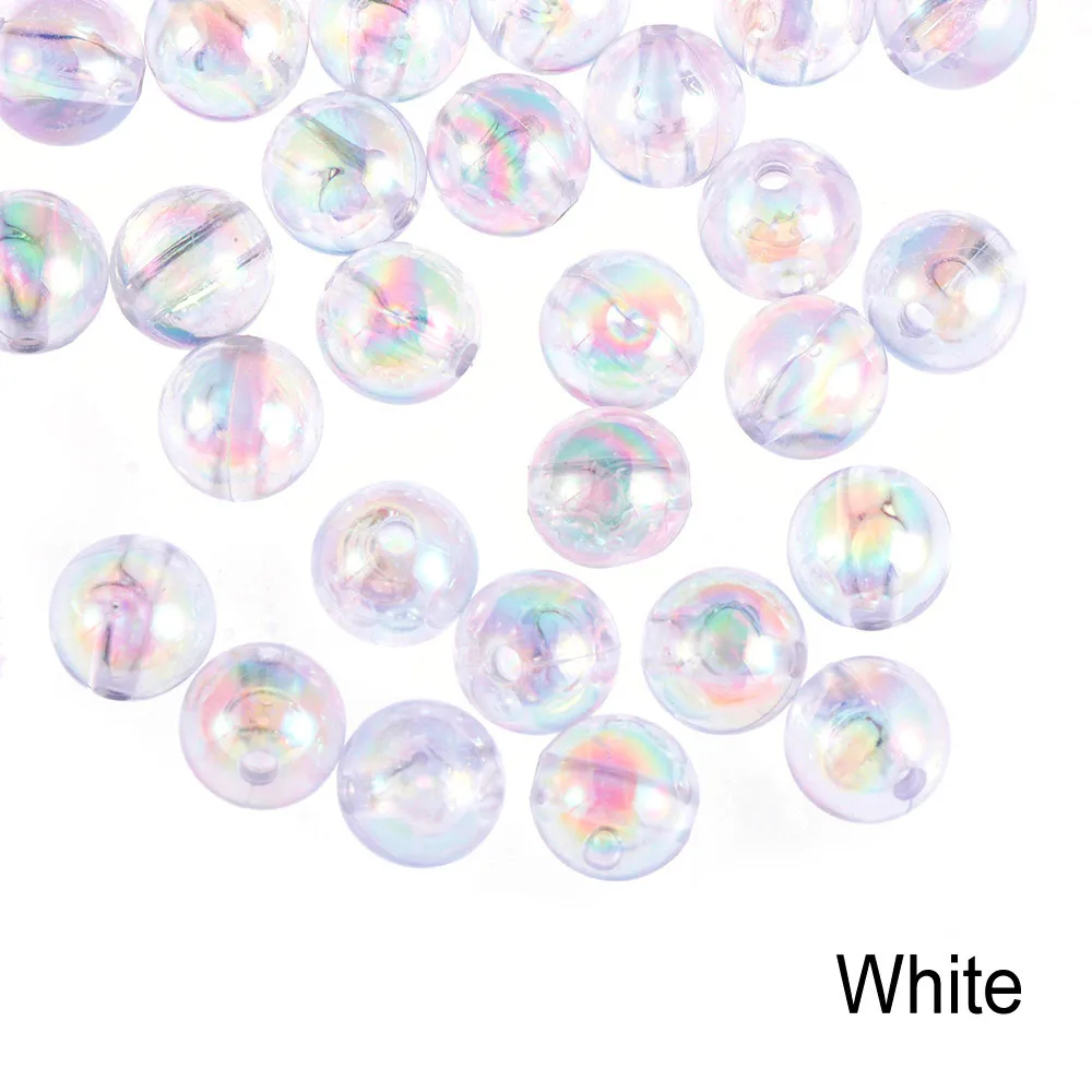 NEW 50pcs 8mm Colorful DIY Beads Round Acrylic Handmade Beads with Hole for Craft Making DIY Bracelet Necklace - Цвет: white