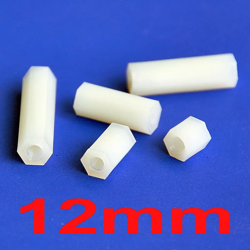 (100 pcs/lot ) 12mm/0.47&quot Nylon M3 Threaded Hex Female-Female Standoff Spacer Hexagonal. |