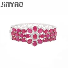 JINYAO Fashion White Gold Color Red Zircon Charm Wrist Bracelet Bangle For Women Wedding Party Jewelry