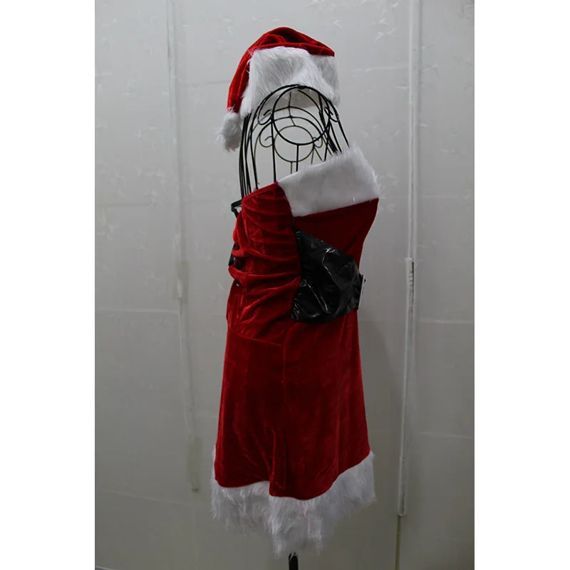 17 Сексуальная плеча для взрослых девочек Рождество красного платья Белый вспышка бархат Санта Клаус наряд для вечеринки высокого качества