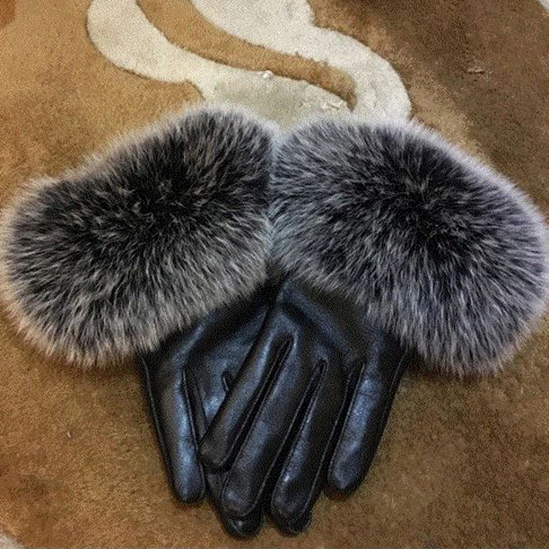 US $30.98 Svadilfari Wholesale New 2019 Winter Female Luxury Style Warm Sheepskin Leather Fox Fur Gloves Driving Thickening Mitten