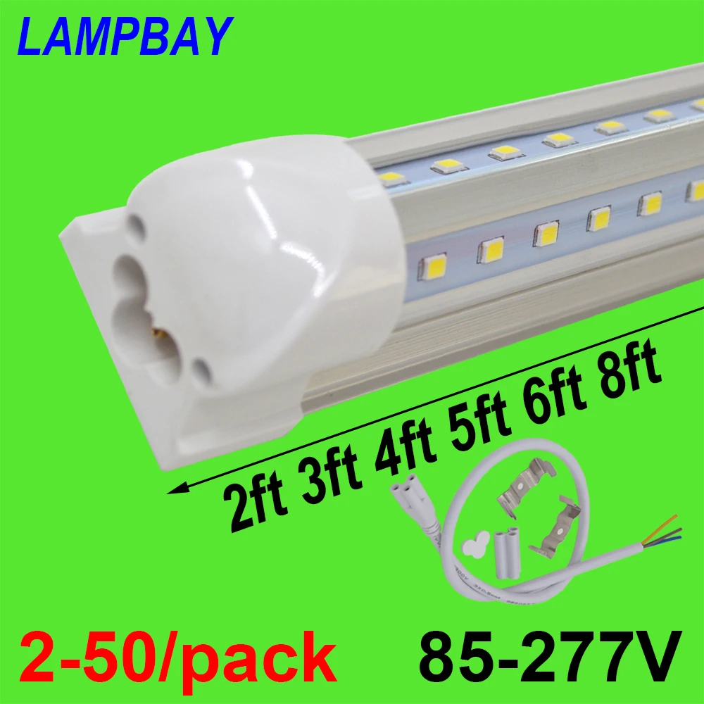 

2-50/pack V shaped LED Tube Lights 2ft 3ft 4ft 5ft 6ft 8ft 270 angle Bulb T8 Integrated Fixture Linkable Bar Lamp Super Bright