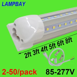 V자형 LED 튜브 조명, 270 앵글 전구, T8 통합 고정 장치, 연결 가능한 바 램프, 매우 밝음, 2-50/팩, 2ft, 3ft, 4ft, 5ft, 6ft, 8ft
