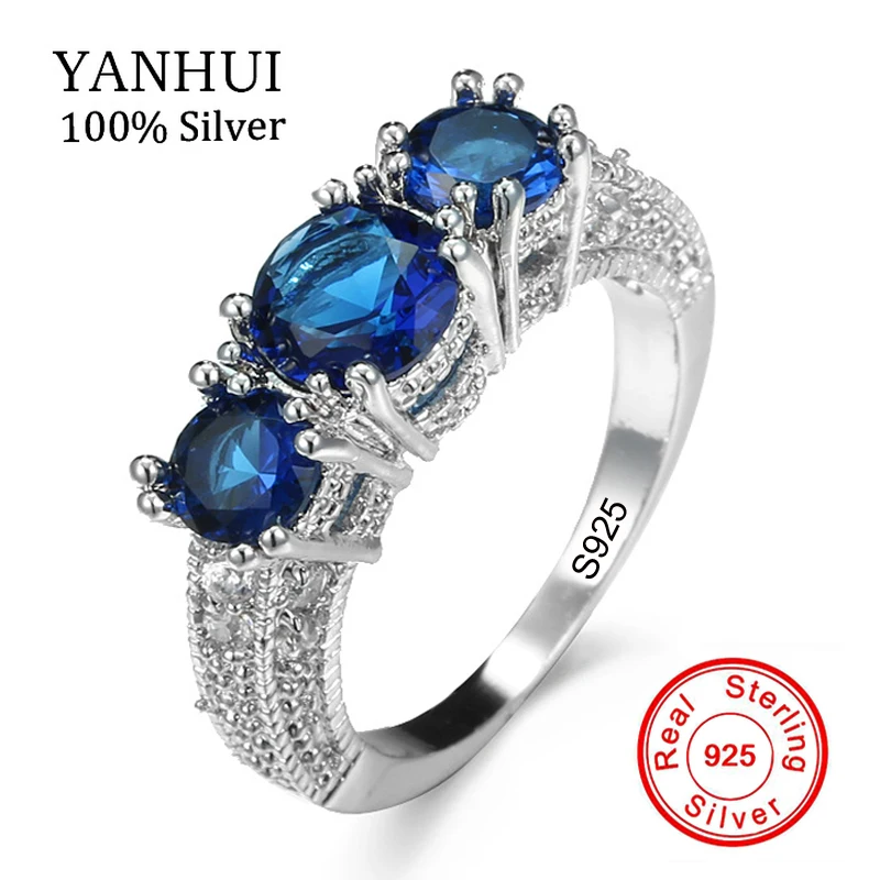 

Best Selling 7 Colors Authentic 100% 925 Sterling Silver Ring Set 3pcs Natural Gem Stone CZ Ring Original Wedding Jewelry KRA078