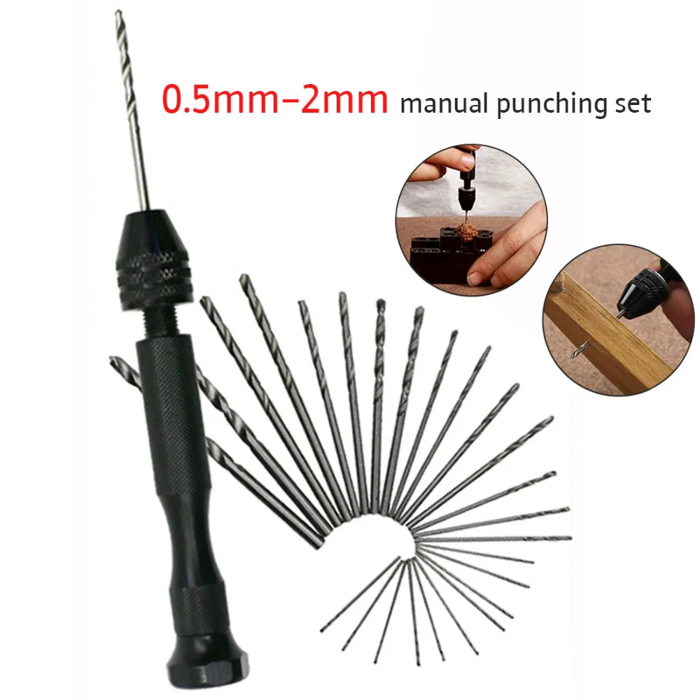 Mini Micro Aluminum Hand Drill With Keyless Chuck +10x Alloy Steel