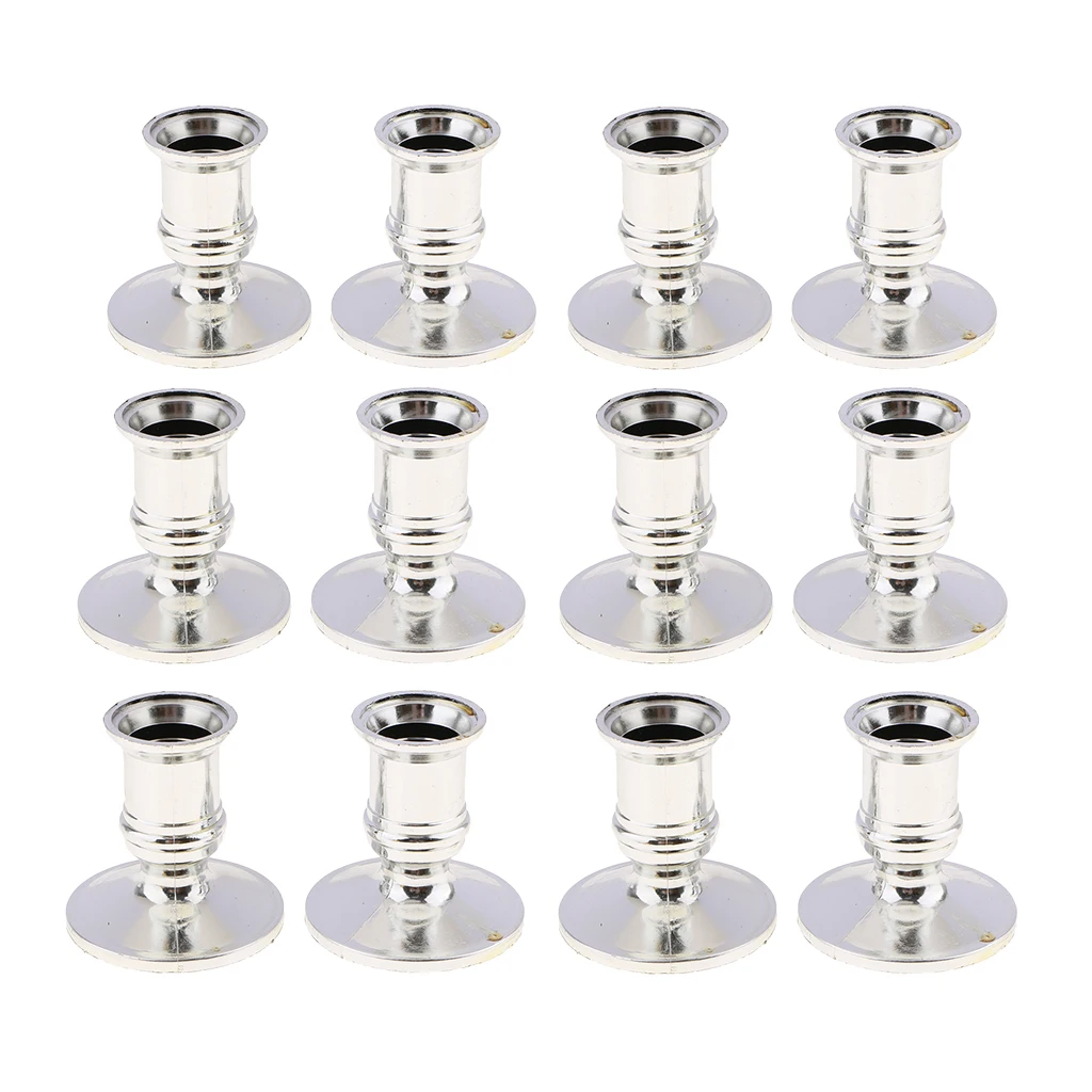 MagiDeal 12xPlastic Candle Base Holder Fits for Taper Pillar Candle Silver