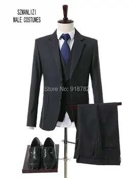 Najtaniej New Arrival 2018 Elegancka Formalne Ciemne Szary Trzy Kawałki Zestaw Tuxedo Garnitury ślubne Dla Mężczyzn Groomsman Garnitur Prom Sukienka Na Imprezę