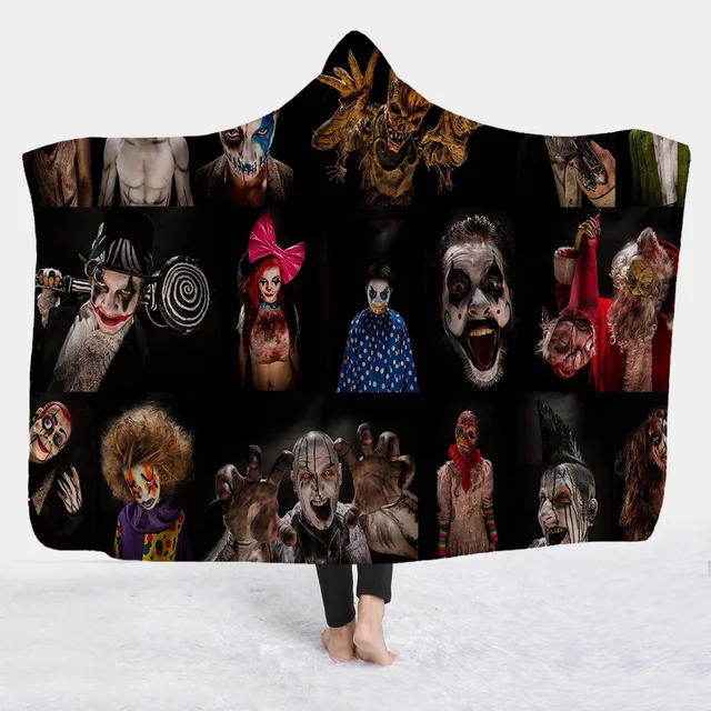 Horror Movie Character Hooded Blanket for Adult Gothic Halloween