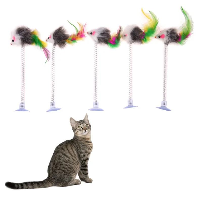 

Cute Interactive Bottom Sucker Elastic Spring Feather False Mouse Pet Cat Scratching Game Playing Toy Kitten Dog Products Supply
