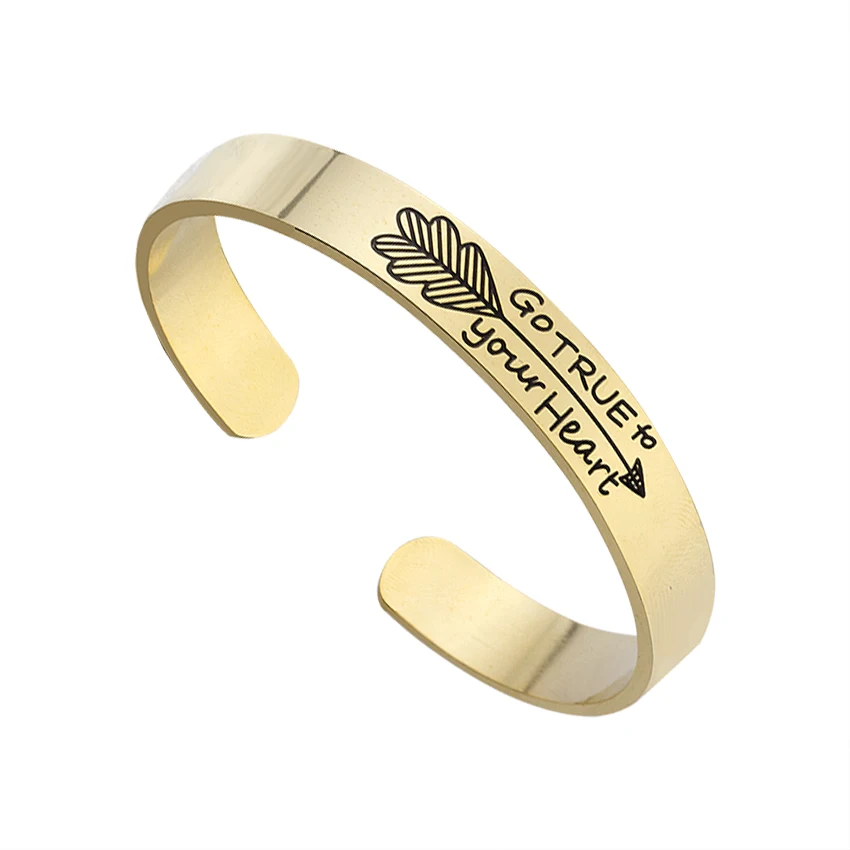 

GO TRUE TO YOUR HEART Message Bracelet Women Letter Arrow Jewelry Stainless Steel Adjustable Men's BFF Wide Cuff Bracelet Bangle