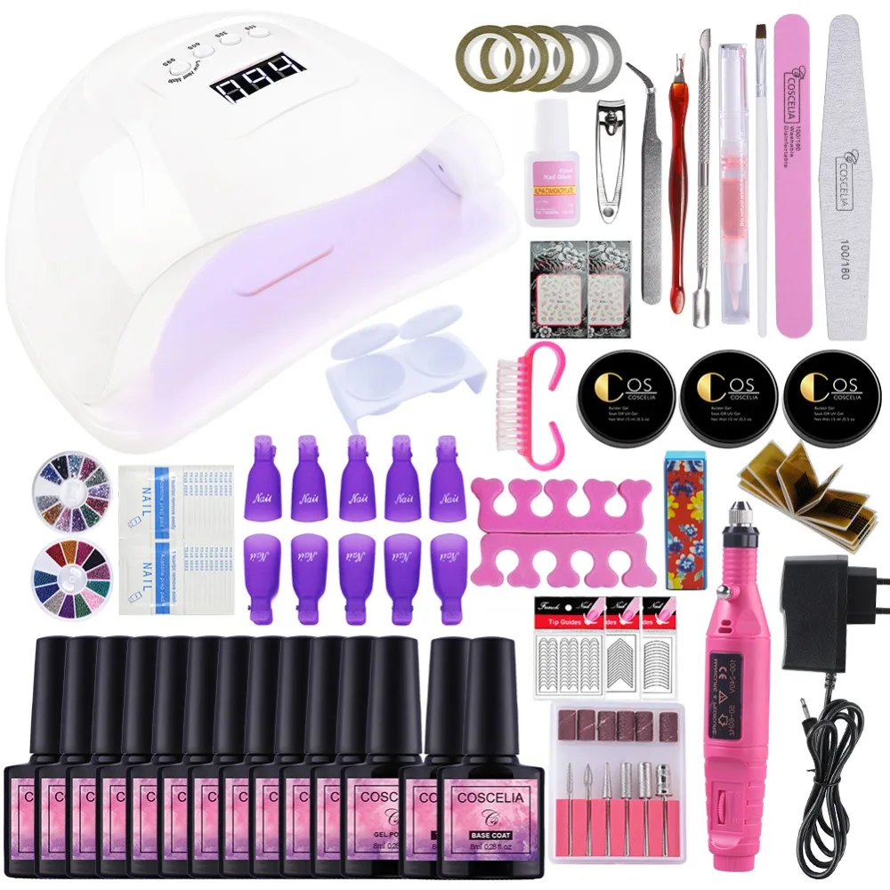 

12 Color Gel Nail Polish Varnish Extension Kit with 80W Led UV Nail Lamp Kit for Manicure Set Acrylic Nails Art Tools