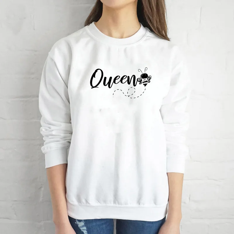 

Sweatshirt Queen Bee Printed New Arrival Unisex Long Sleeve Cotton Tops Bee Lover Gift Bumble Bee Shirt Mom Gifts