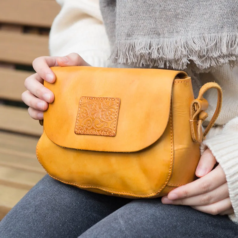 AETOO Original design handbags handmade leather casual Messenger bag Sen series literary retro leather mini saddle bag