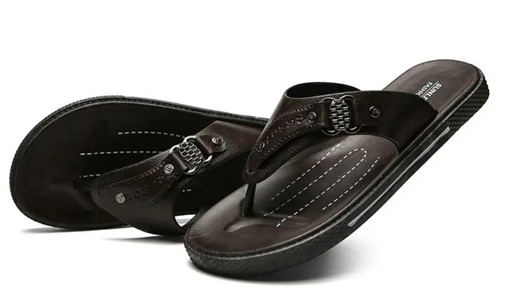 New Arrival Leather Men Beach Slippers Fashion Flip Flops With Soft Sole Trendy Breathable Men Beach Summer Shoes (10)