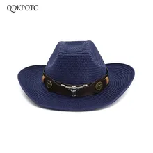 QDKPOTC Западные Ковбойские шляпы для мужчин и женщин летние соломенные шляпы джаз шляпа в национальном стиле широкая шляпа пляж на море солнцезащитная Кепка
