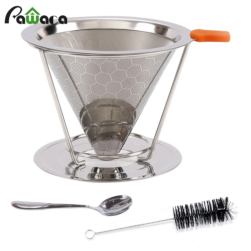 

Stainless Steel Coffee Filter Baskets Reusable Pour Over Coffee Filter Cone Funnel Cup Coffee Dripper Maker Tool Mesh Tea Filter