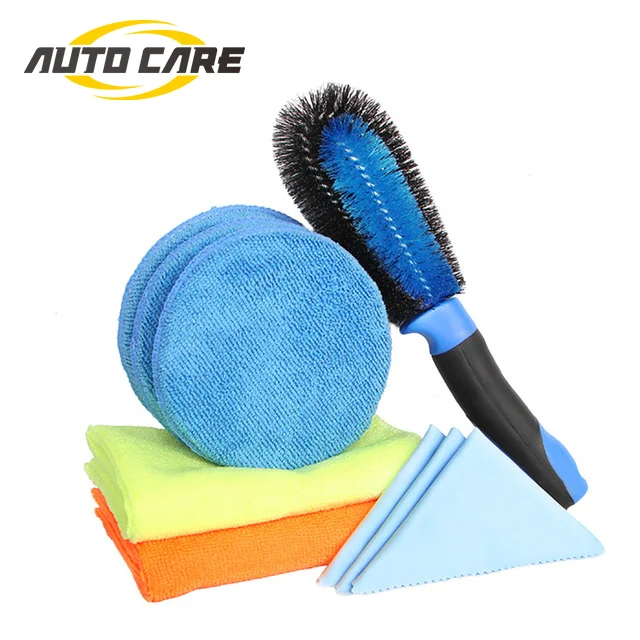9PCS Car Washing Washer Kit Wash Pad Mitts Glove Cloth Towel Sponge Tire Brush