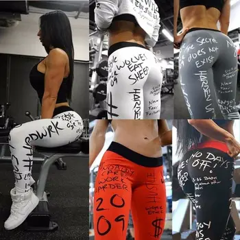 

Hot Women's Fitness Leggings Push-Up Sports Gym Pants Sexy Trousers Running Elastic Letter Leggings