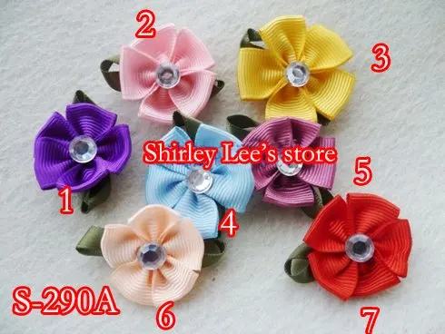 

Wholesale --805 X (3*4cm) FANCY Grosgrain Ribbon Flower W/Lvs Acrylic Center Applique Crafts(S-290A)