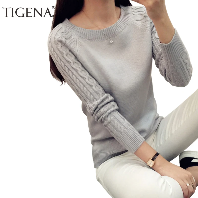 TIGENA,, зимний женский свитер,, вязаный джемпер с длинным рукавом, женский свитер и пуловер, Женский трикотажный пуловер, Женский Топ