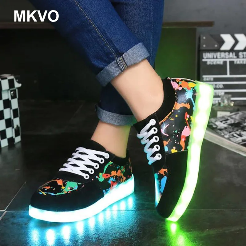  Graffiti usb carga 27-44 tamaño PU cuero brillante zapatillas niñas zapatos iluminados luminosos za