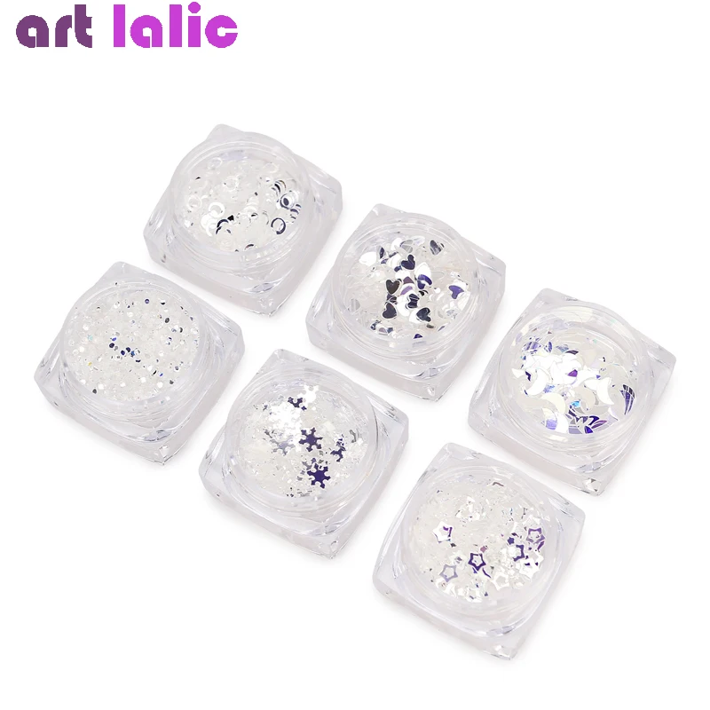 

6 Box/set Nail Art Mermaid Glitter Flakes Sparkly 3D Star Moon Holographic Sequins Spangles Polish Manicure Nails Decoration