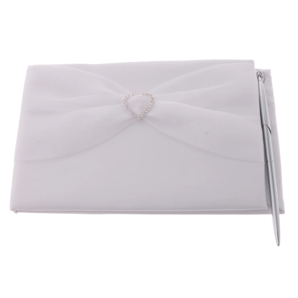 Wedding Party Reception Guestbook and Pen Set Tulle Crystal Sign Book for Party Wedding Meeting Supplies-White