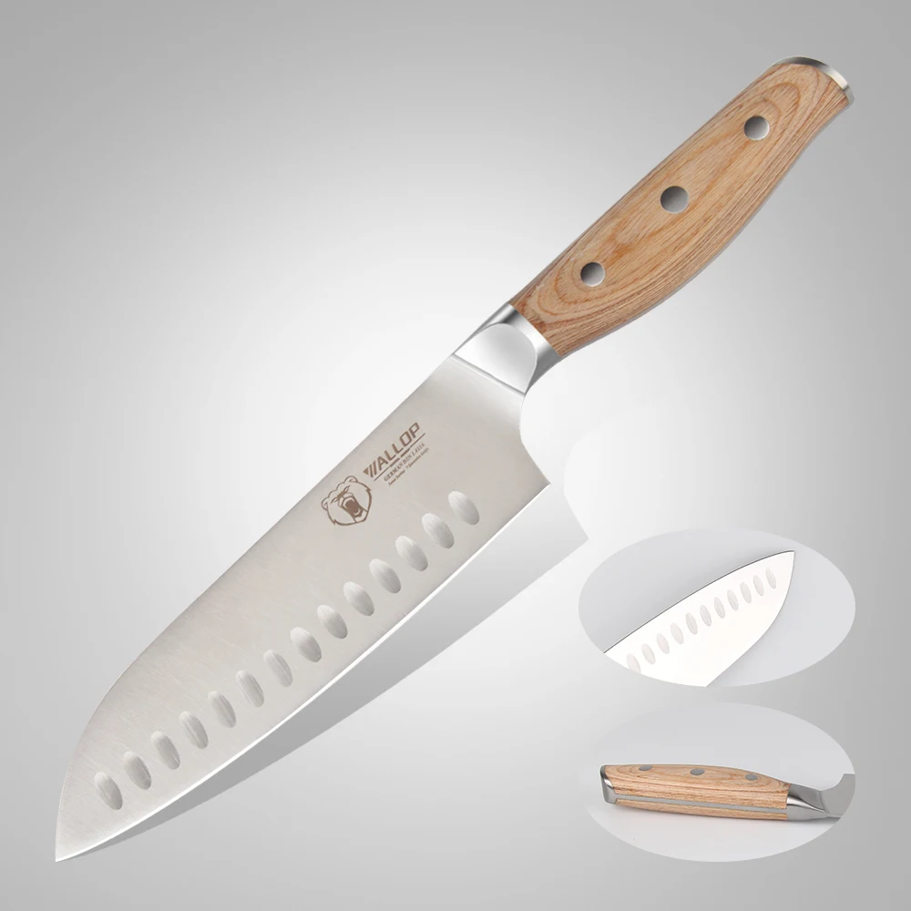 Нож WALLOP Santoku-немецкий Высокоуглеродистый нож из нержавеющей стали для мяса овощной нож шеф-повара-нескользящая эргономичная ручка-7''