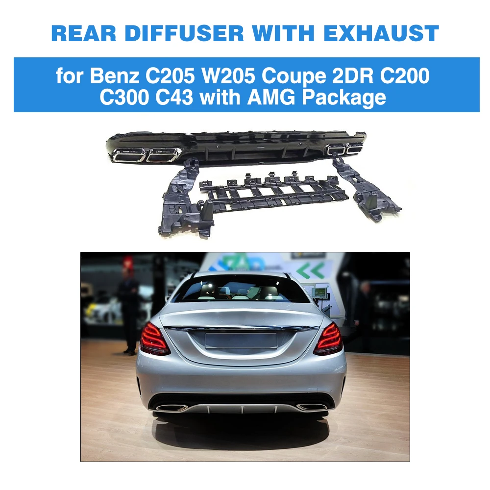 

For Mercedes W205 Rear Diffuser bumper with Exhaust for mercedes benz C-Class W205 sedan C200 C250 C300 C350 C400 C43 AMG 14-18