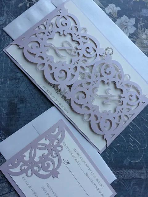 laser cut wedding invitation monogram spanish iron gate bi folding
