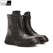 Зимние байкерские ботинки на шнуровке в стиле панк на молнии из натуральной кожи, Мужская обувь в британском стиле с высоким берцем, большие размеры 38-44