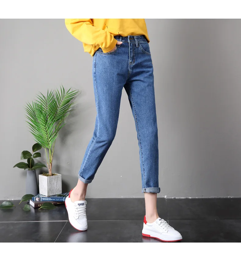 Винтажные повседневные женские джинсы для женщин в стиле бойфренд обтягивающие джинсы женские черные джинсы для мам размера плюс прямые женские брюки - Цвет: Dark Blue