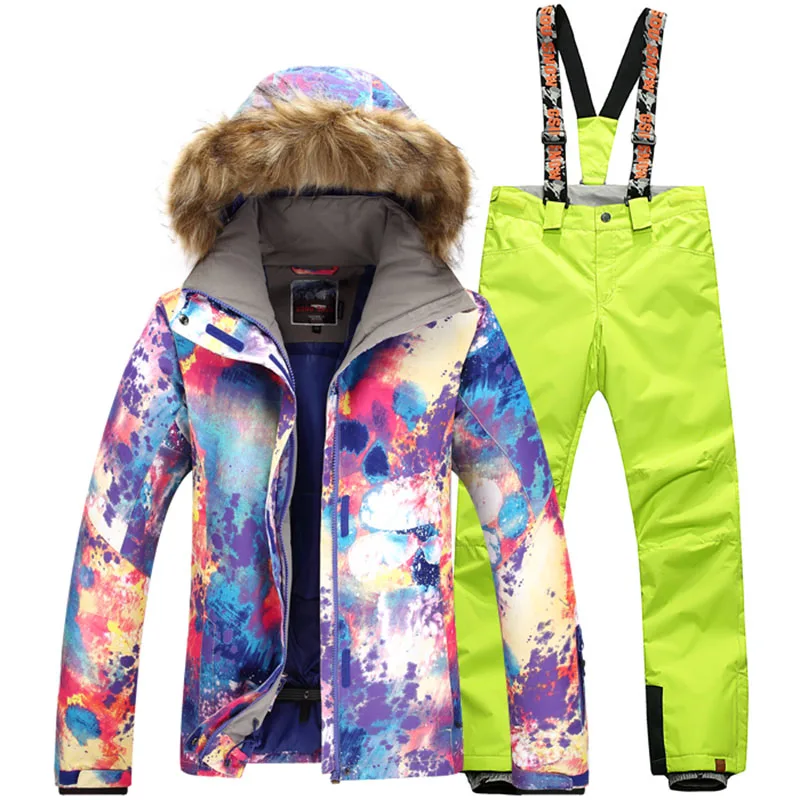 Gsou зимние лыжные куртки костюм для женщин лыжная куртка брюки для женщин водонепроницаемый лыжный костюм для женщин - Цвет: yellow pants