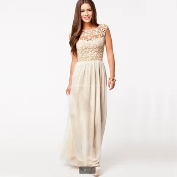 

Lace Dresses 2020 fashion summer new arrive O neck sleeveless pure color evening clothing sexy chiffon women long dress 4521