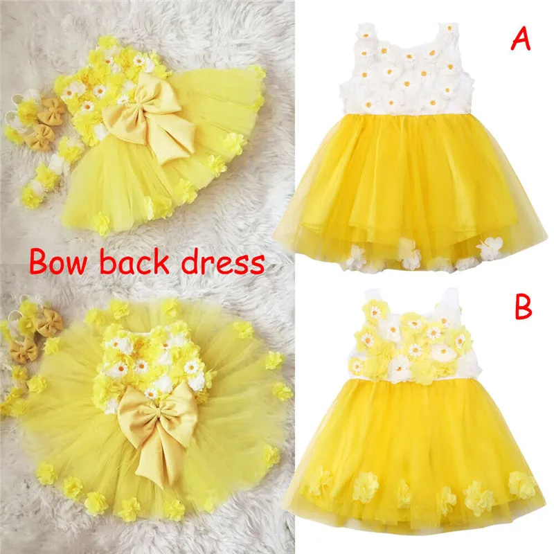 

Cute Kids Baby Girl 3D Flowers Princess Dress Applique Birthday Wedding Party Tulle Dress Girls Sleeveless Big Bow Sundress 1-5Y