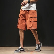 Harajuku ленты мужские хип хоп Короткие брюки карманы винтажные карго шорты Уличная мужские Бермуды Шорты военные брюки