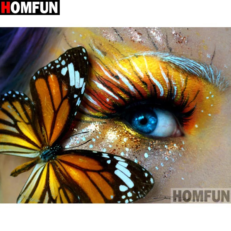 HOMFUN "Бабочка глаз" Алмазная картина 5D полная квадратная/круглая дрель домашний декор DIY Алмазная вышивка крестиком A15492