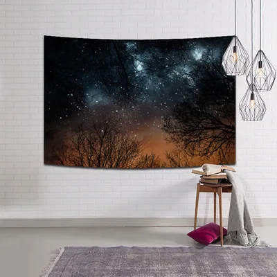 

New Forest Trees and Stars Starry Sky Fabric Wall Hanging Tapestry Decor Polyester Curtains Plus Long Table Cover Beach towel