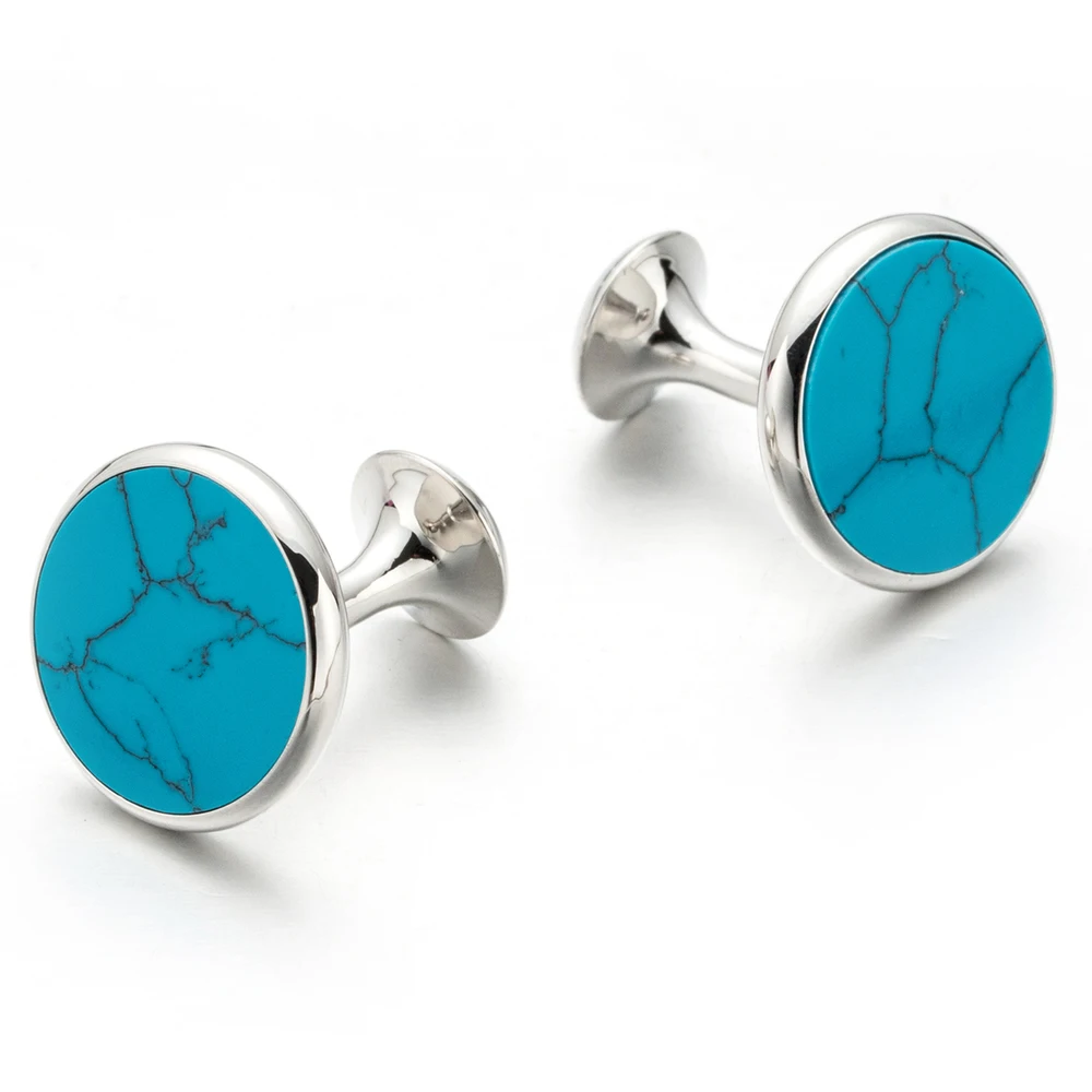 

New Crystal Cufflinks Blue Stone Round Cuff links Wedding Groom Gift Gemelos 702