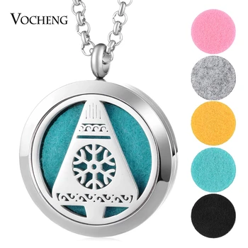 

10pcs/lot Perfume Diffuser Locket Necklace Christmas Tree 316L Stainless Steel Pendant Magnetic 30mm with Felt Pad VA-789*10