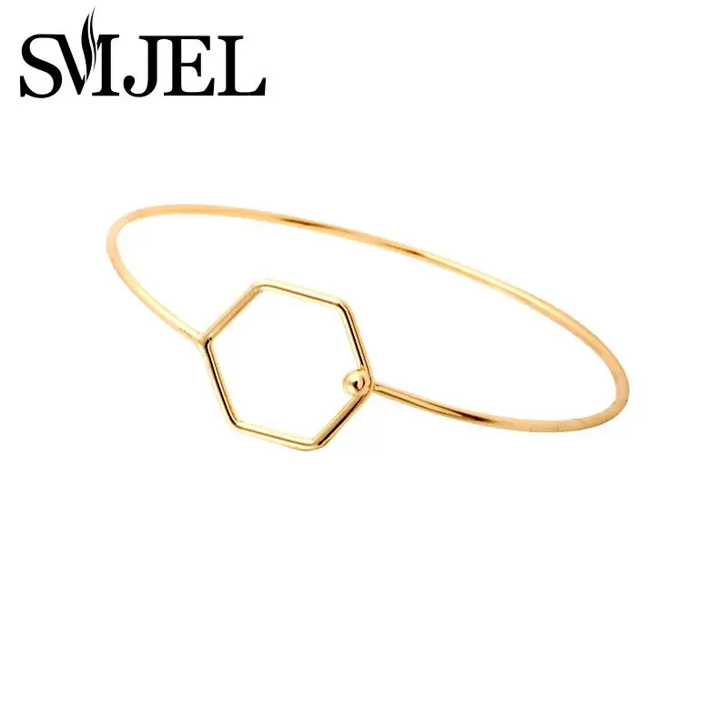 

SMJEL New Fashion Minimalist Hexagon Bracelet & Bangles for Women Geometric Bangle Birthday Gifts G032