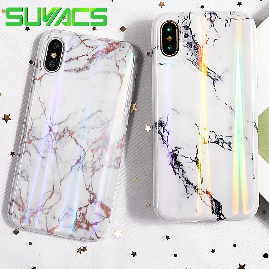 

SUYACS Glossy Laser Marble For iPhone 7 8 Plus X XS MAX XR 6 6S Holographic Vintage Simple Soft IMD Phone Housing Bag Back Cover