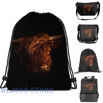 

Funny graphic print shoulder Bags women Highland Portrait Single shoulder backpack travel for men Gym Bag